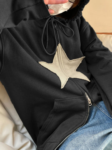 Vintage Star Patch Baggy Zip Up Hoodie