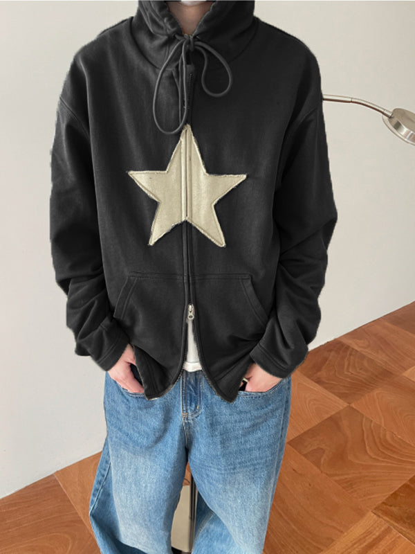 Sudadera holgada con cremallera y parche de estrella vintage