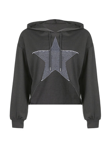 Sudadera holgada con cremallera y parche de estrella vintage