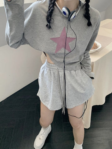 Vintage Star Patch Baggy Zip Up Hoodie