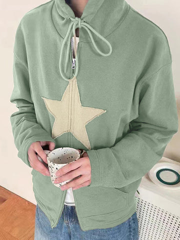 Vintage Star Patch Baggy Zip Up Hoodie