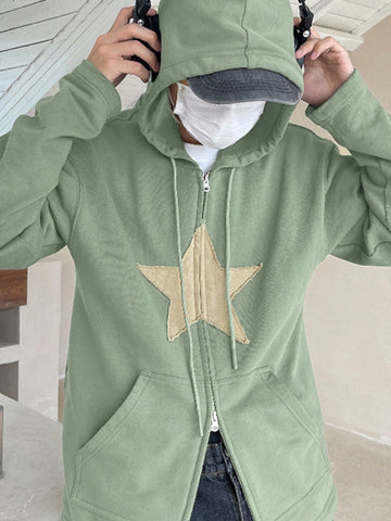 Sudadera holgada con cremallera y parche de estrella vintage