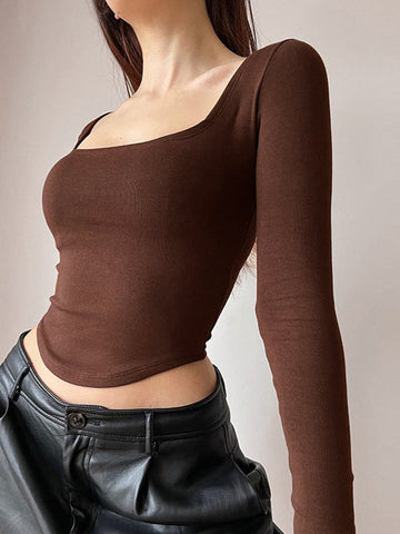 Asymmetrisches Langarm-Crop-Top