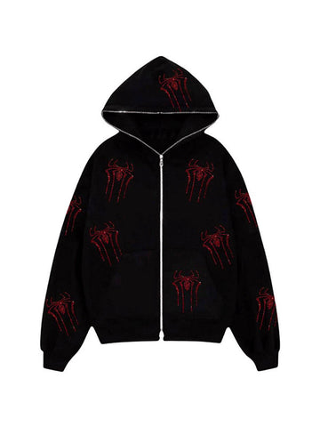 Rhinestone Cross Pattern Zip Up Hoodie