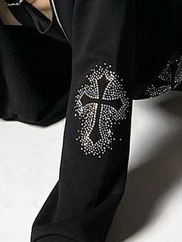 Rhinestone Cross Pattern Zip Up Hoodie