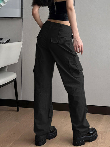 Baggy-Cargohose mit Fallschirmmuster und niedriger Taille