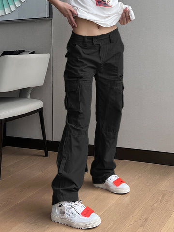 Baggy-Cargohose mit Fallschirmmuster und niedriger Taille