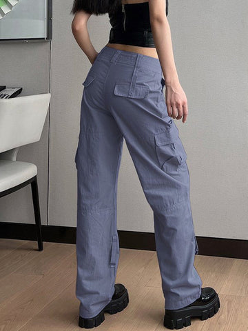 Baggy-Cargohose mit Fallschirmmuster und niedriger Taille