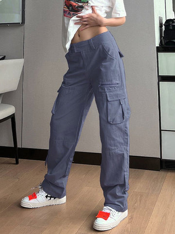 Baggy-Cargohose mit Fallschirmmuster und niedriger Taille