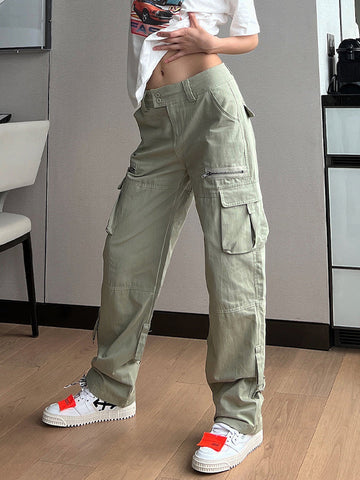 Baggy-Cargohose mit Fallschirmmuster und niedriger Taille