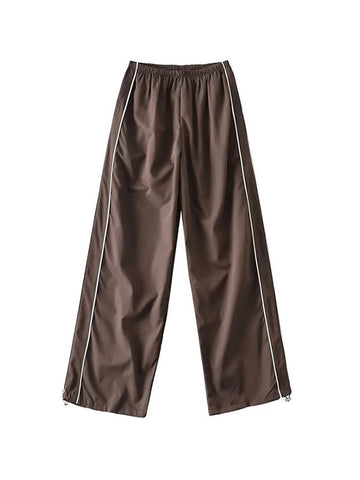 Piping Detail Wide Leg Track Pants