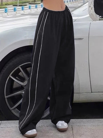 Piping Detail Wide Leg Track Pants