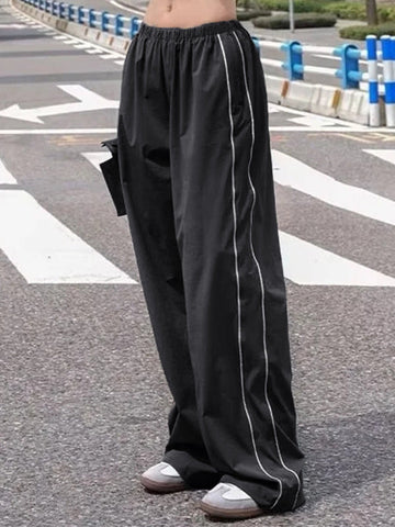 Piping Detail Wide Leg Track Pants