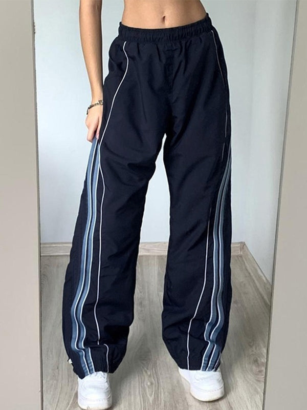 Piping Detail Wide Leg Track Pants