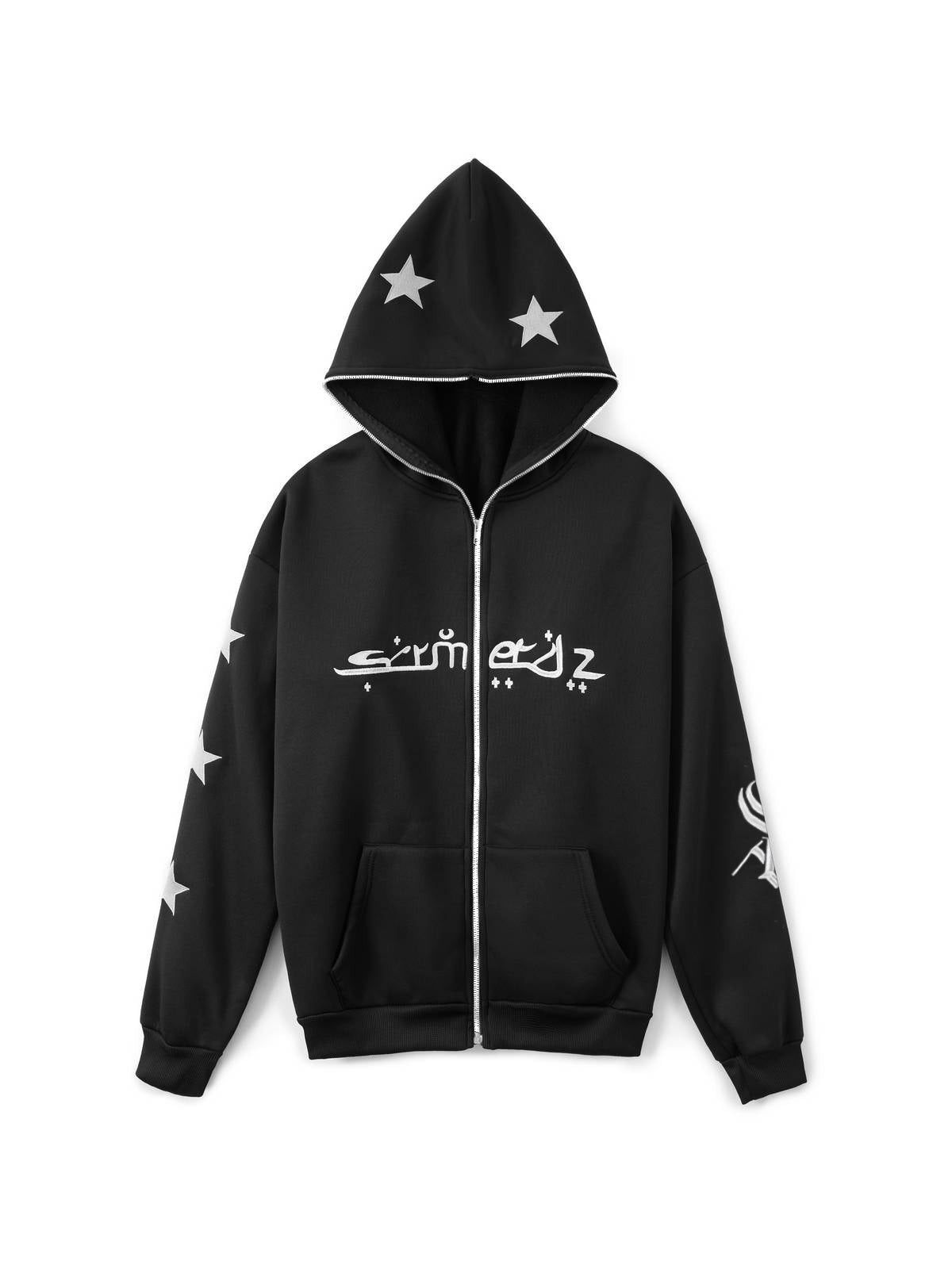 Sudadera con capucha y cremallera con bordado de estrella punk para hombre