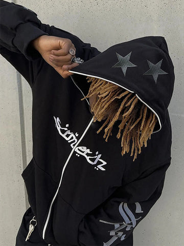 Men's Punk Star Embroidery Zip Up Hoodie