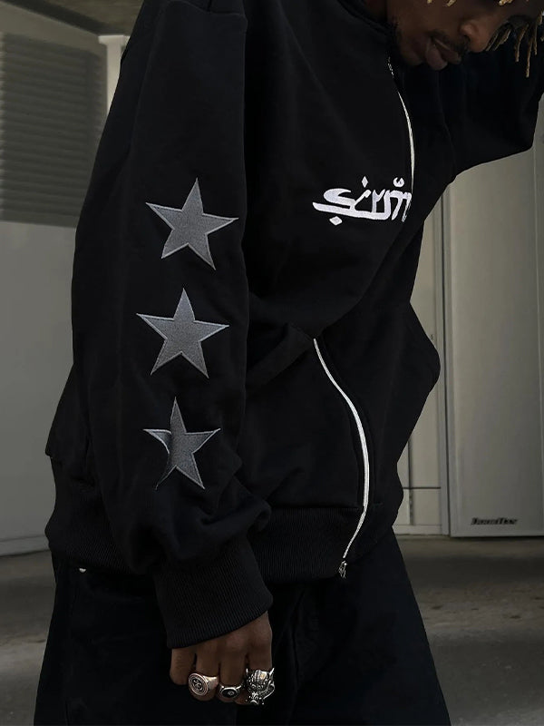 Men's Punk Star Embroidery Zip Up Hoodie