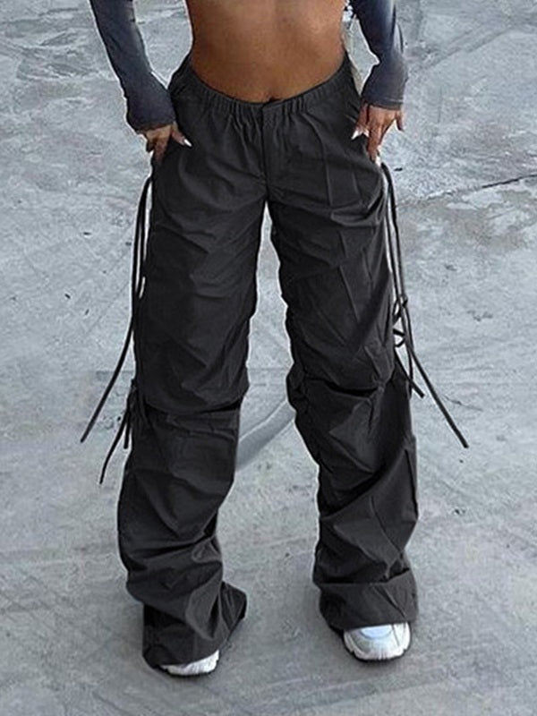 Tie Strap Cutout Parachute Cargo Pants