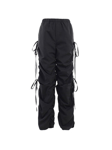 Tie Strap Cutout Parachute Cargo Pants