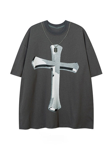 Herren-T-Shirt mit Buchstaben-Kreuz und Grafik