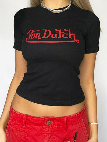 Schwarzes Crop-Top mit Logo-Print