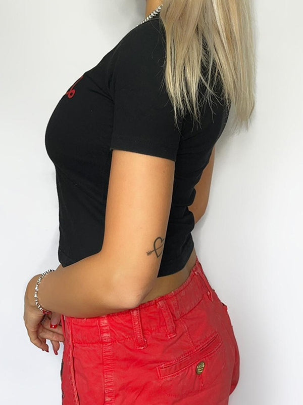 Logo Print Black Crop Top