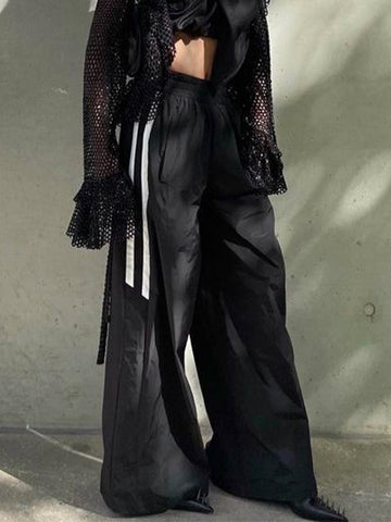 Side Striped Black Wide Leg Pants