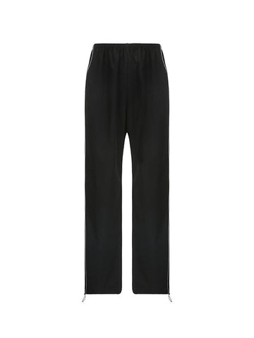 Piping Detail Black Baggy Sweatpants