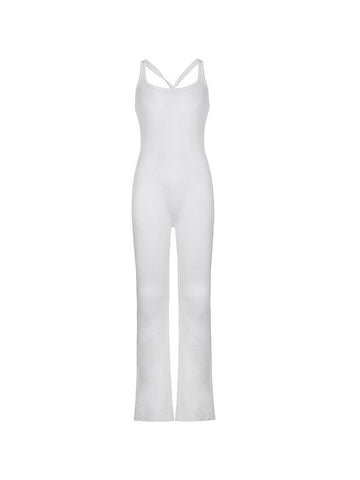 Rückenfreier, schmaler, weißer Jumpsuit