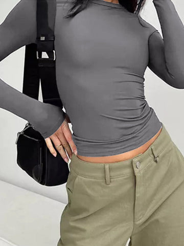 Solid Color Long Sleeve Top