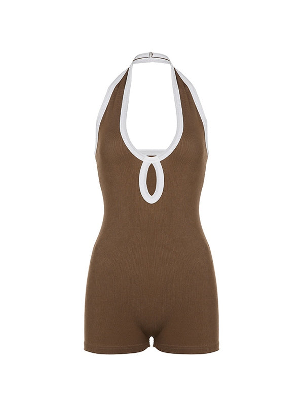 Sleeveless Cutout Halter Ribbed Romper