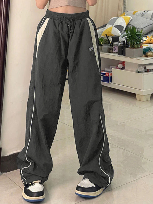 Contrast Piping Black Baggy Sweatpants