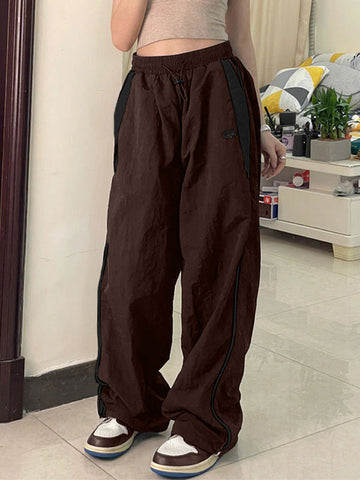 Contrast Piping Black Baggy Sweatpants