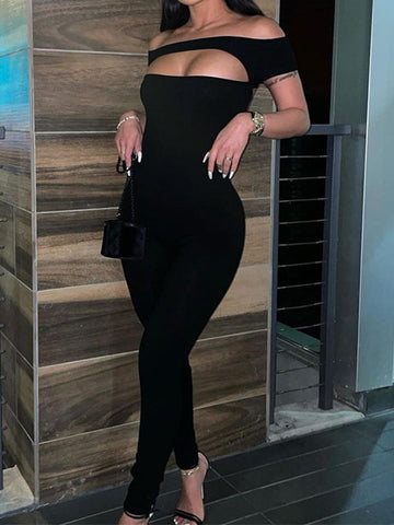 Cutout Off Shoulder Black Jumpsuit