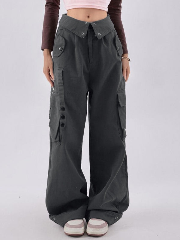 Buttoned High Waisted Cargo Pants