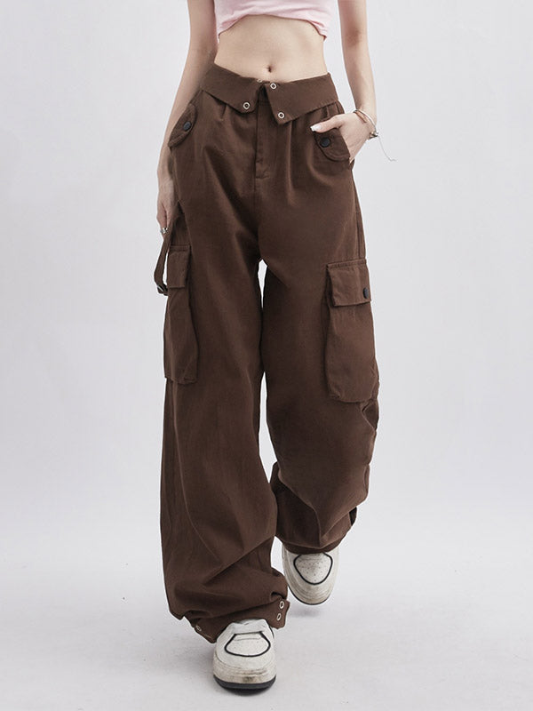 Pantalones cargo de cintura alta con botones