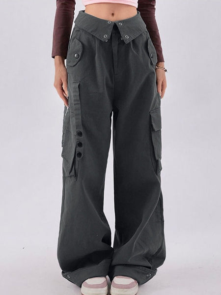 Ruched Pink Straight Leg Cargo Pants