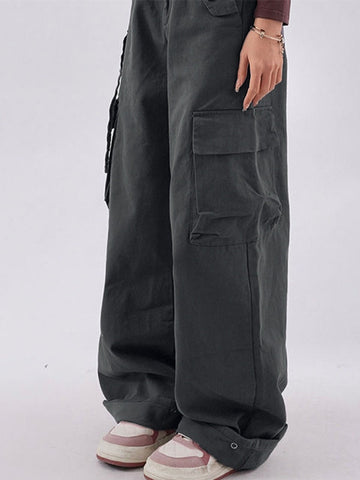 Buttoned High Waisted Cargo Pants