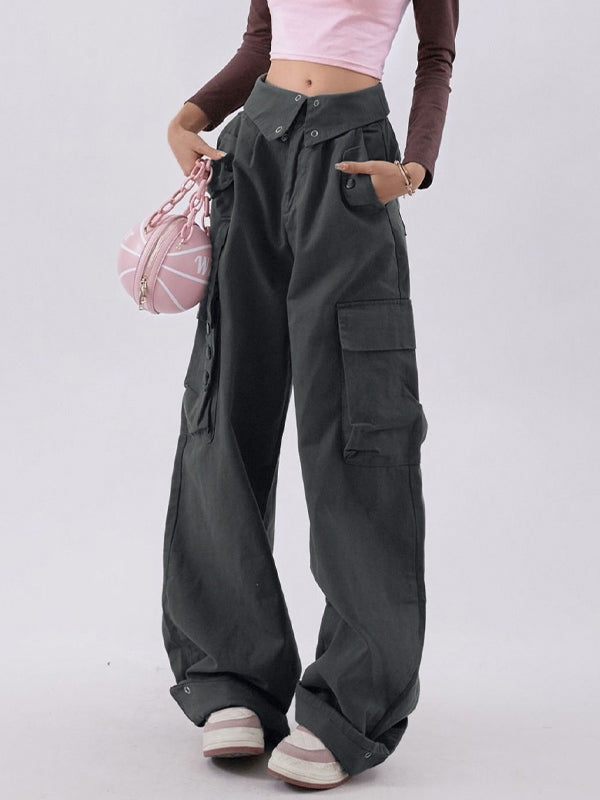 Buttoned High Waisted Cargo Pants