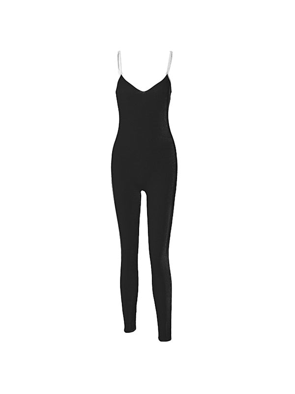 Black Sleeveless Ribbed Bodycon Jumpsuit