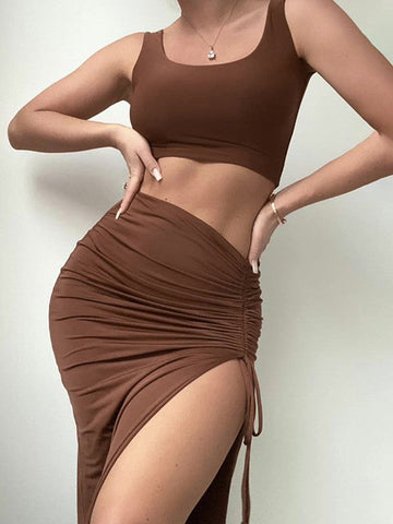 Crop Tank Top & Split Maxi Skirt Set