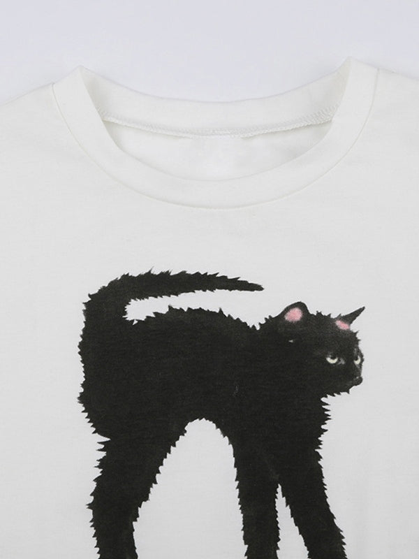 Black Cat Printed Crop Top