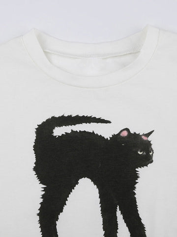 Top corto con estampado de gato negro