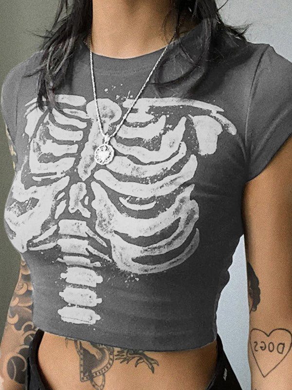 Vintage Skeleton Printed Crop Top