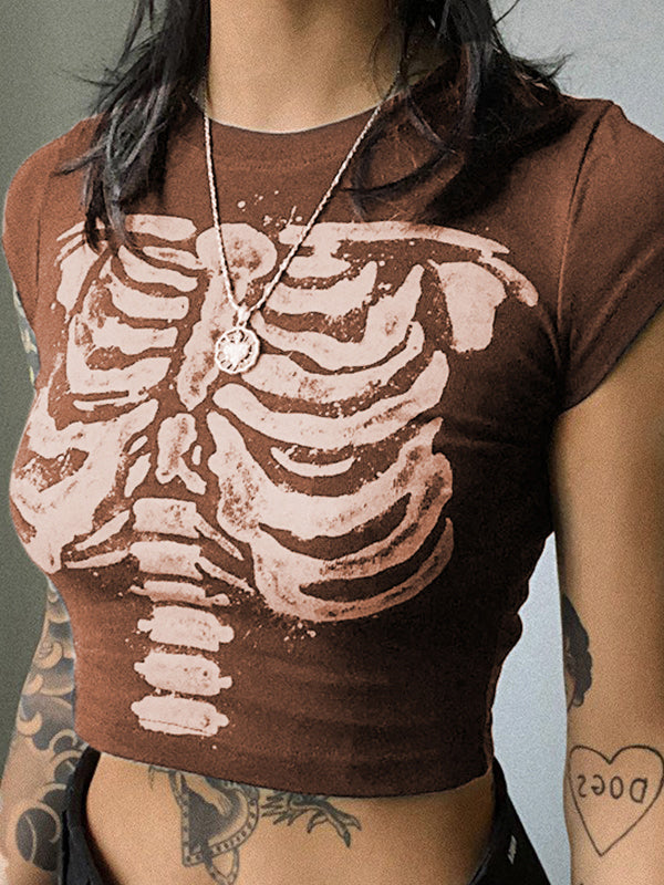 Vintage Skeleton Printed Crop Top