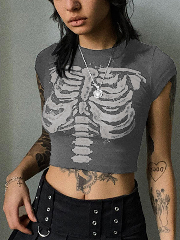 Vintage Skeleton Printed Crop Top