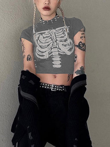 Vintage Skeleton Printed Crop Top