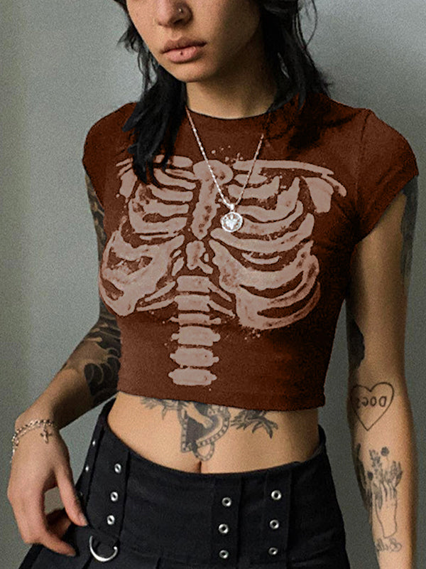 Vintage Skeleton Printed Crop Top