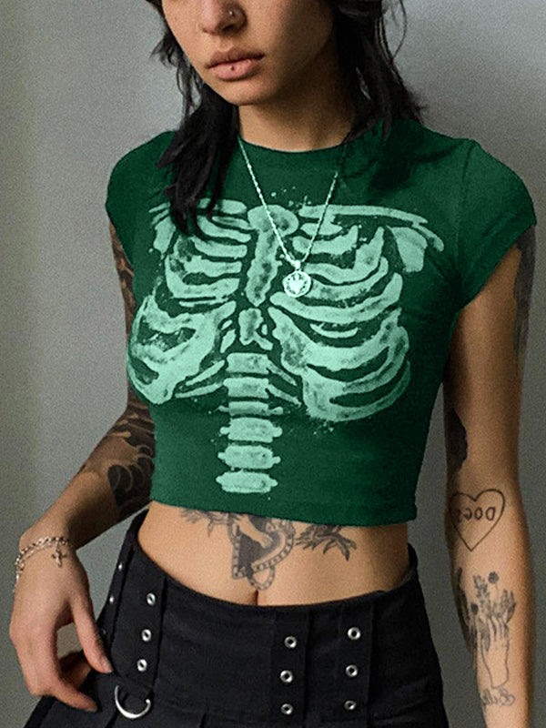 Vintage Skeleton Printed Crop Top