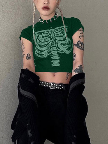 Vintage Skeleton Printed Crop Top